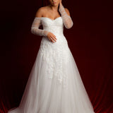 Floral Lace Sparkling dress of the shoulder long sleeve dress For Hire