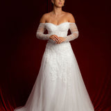 Floral Lace Sparkling dress of the shoulder long sleeve dress For Hire