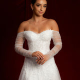 Floral lace sparkling dress Of the Shoulder Long Sleeve