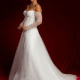 Floral Lace Sparkling dress of the shoulder long sleeve dress For Hire