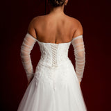 Floral Lace Sparkling dress of the shoulder long sleeve dress For Hire