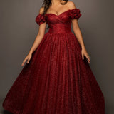 Sparkling dark red tulle princes dress for hire