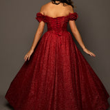 Sparkling dark red tulle princes dress for hire