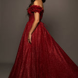 Sparkling dark red tulle princes dress for hire
