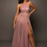 Baby pink criss cross front with sparkling band on bodice