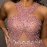Baby pink criss cross front with sparkling band on bodice
