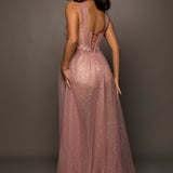 Baby pink criss cross front with sparkling band on bodice