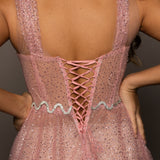 Baby pink criss cross front with sparkling band on bodice