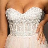 Blush tulle bustier corset dress for hire