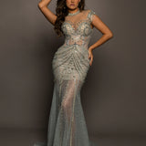 See through choker neck silver dress