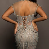 See through choker neck silver dress