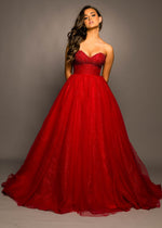 Sparkling dark red tulle dress with beaded top