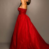 Sparkling dark red tulle dress with beaded top