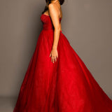 Sparkling dark red tulle dress with beaded top