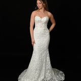 Sweetheart neckline all over lace mermaid dress with lace up back for hire