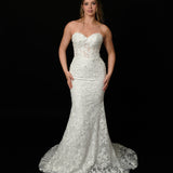 Sweetheart neckline all over lace mermaid dress with lace up back for hire