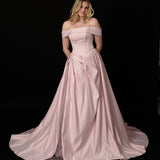 baby pink ballgown with elegant draping and a timeless silhouette.