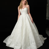 All over floral lace sweetheart neckline structure corset wedding dress with lace-up back for hire