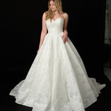 All over floral lace sweetheart neckline structure corset wedding dress with lace-up back for hire