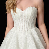 All over floral lace sweetheart neckline structure corset wedding dress with lace-up back for hire