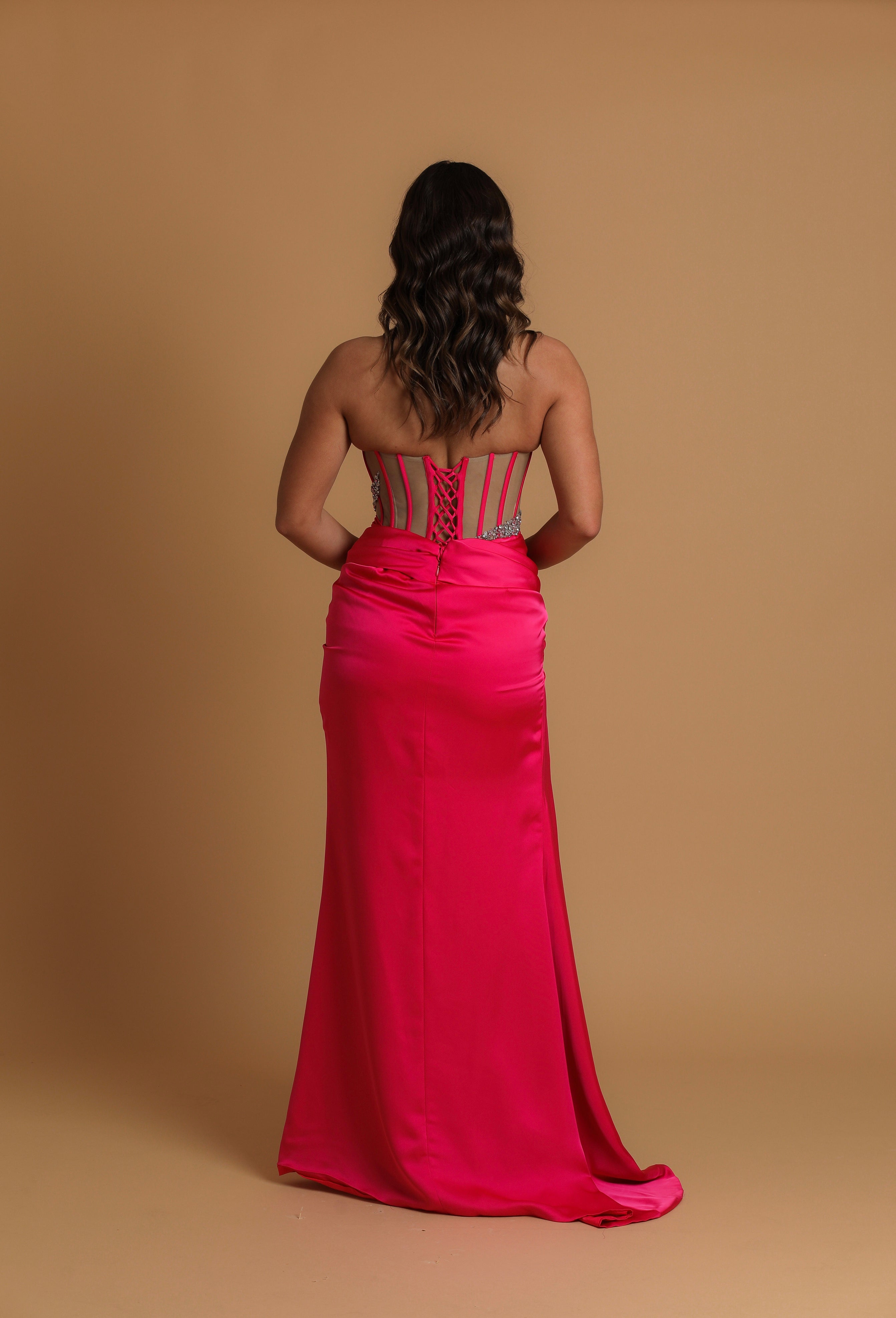 hot pink mesh panelling corset dress โ Destiny Chic