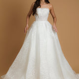 Sparkling strapless straight cut neckline crinoline skirt wedding dress