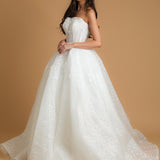 Sparkling strapless straight cut neckline crinoline skirt wedding dress