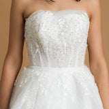 Sparkling strapless straight cut neckline crinoline skirt wedding dress