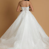 Sparkling strapless straight cut neckline crinoline skirt wedding dress