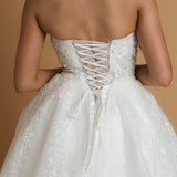 Sparkling strapless straight cut neckline crinoline skirt wedding dress