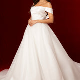 Elodie folded wrapped satin top with plain poofy tulle skirt and off the shoulder sleeves for hỉre