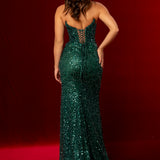 Dark green beaded daisy sequin flowers dress with basque waist and wavy neckline