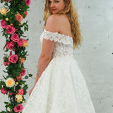 Sparling off the shoulder floral lace wedding dress with a corset back
