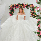 Sparling off the shoulder floral lace wedding dress with a corset back