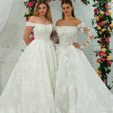 Sparling off the shoulder floral lace wedding dress with a corset back