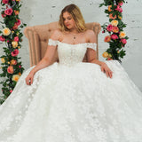 Sparling off the shoulder floral lace wedding dress with a corset back