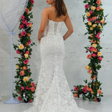 Sweetheart neckline all over lace mermaid dress with lace up back for hire