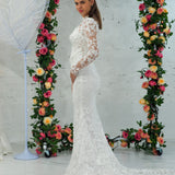 Sweetheart neckline all over lace mermaid dress with lace up back for hire