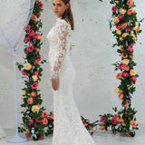 Sweetheart neckline all over lace mermaid dress with lace up back and long sleeves cardigan