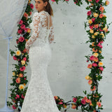 Sweetheart neckline all over lace mermaid dress with lace up back for hire