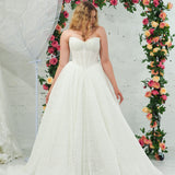 white lace ballgown featuring a strapless sweetheart neckline, basque waistline, corset back, and voluminous crinoline skirt for hire