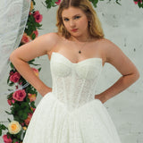 white lace ballgown featuring a strapless sweetheart neckline, basque waistline, corset back, and voluminous crinoline skirt for hire