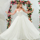white lace ballgown featuring a strapless sweetheart neckline, basque waistline, corset back, and voluminous crinoline skirt for hire