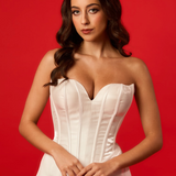Wavy neckline white Aline wedding dress with high slit