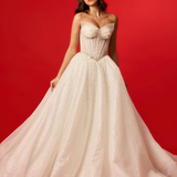 White sparkling corset princess dress with basque waist for hire