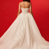 White sparkling corset princess dress with basque waist for hire