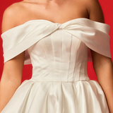Off-the-Shoulder Satin Ball Gown with Long Train wedding dress for hire