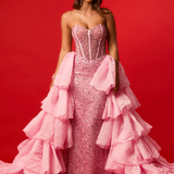 Beaded pink sweet heart neckline and corset dress