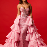 Beaded pink sweet heart neckline and corset dress