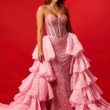 Beaded pink sweet heart neckline and corset dress